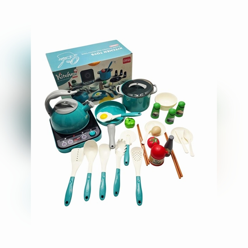 Pretend Play Kitchen Toy Set for Kids – Cooking Pots, Utensils & Food